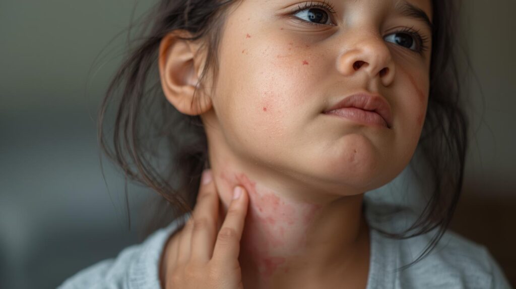 criança coçando o pescoço com dermatite atópica